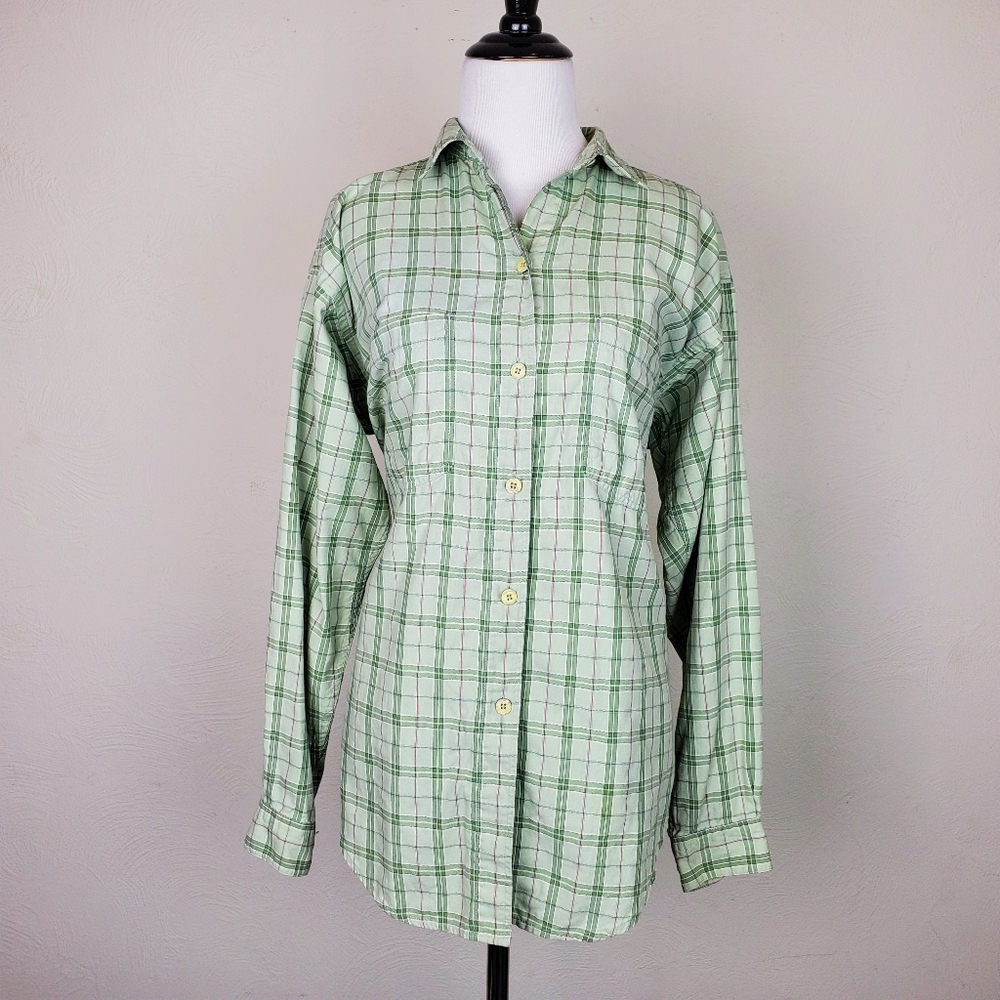 Patagonia Shirt Top Outdoor Green Plaid Organic Cotton Spring Summer Western